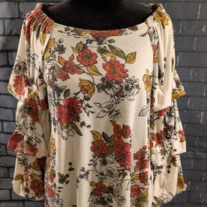 Darling, Floral Long Ruffled Sleeve Top with Tie Back